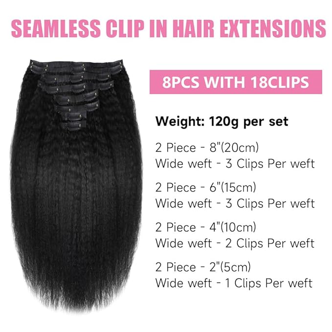 Seamless Clip In Hair Extensions Human Hair Invisible Pu Skin Weft Kinky Straight Seamless Clip Ins For Black Women Real Human Hair Extensions 8pcs With 18clips Per Set 120g (26inch,Natural Black)