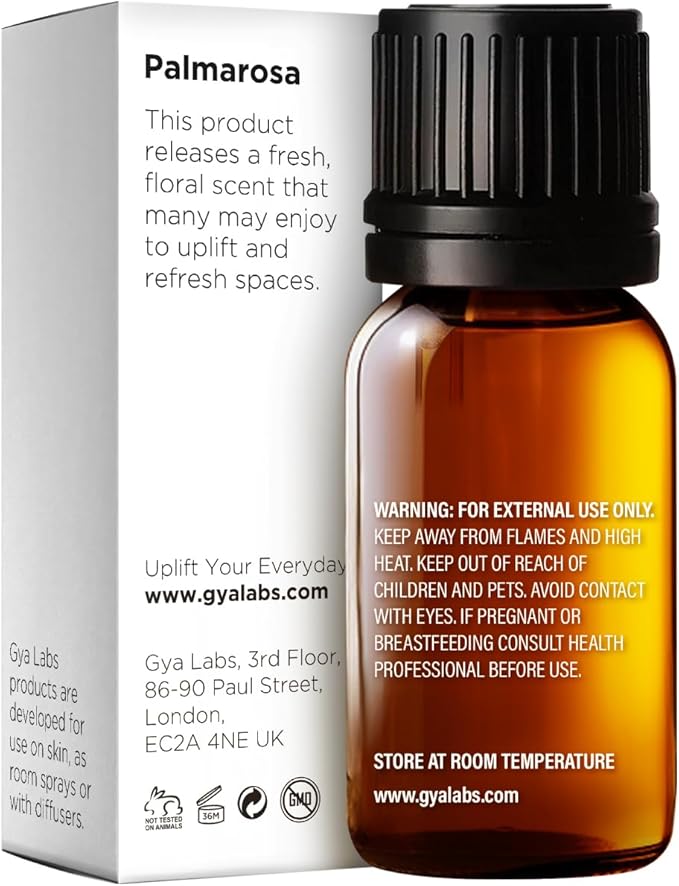 Gya Labs Palmarosa Essential Oil - 0.34 Fl Oz - for Hair, Skin, Diffuser, Aromatherapy & DIY Candle Making Scent