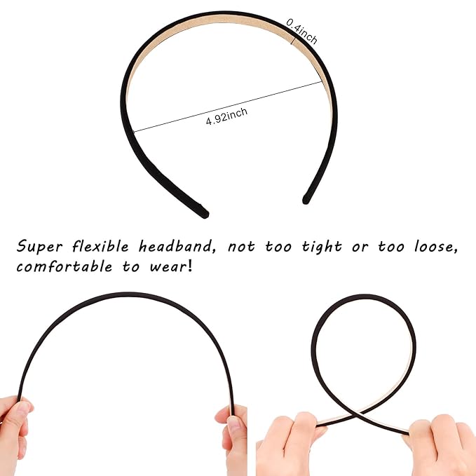 Wecoe Black Narrow Satin Headbands, 10pcs Non Slip Fashion Hair Bands for Women' Hair - Holiday & DIY Accessories