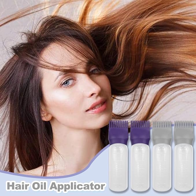 4 PCS Root Comb Applicator Bottle,Hair Oiling Applicator,Hair Oil Applicator Bottle for Hair Dye Shampoos Hair Salons.6oz (Purple+Grey)