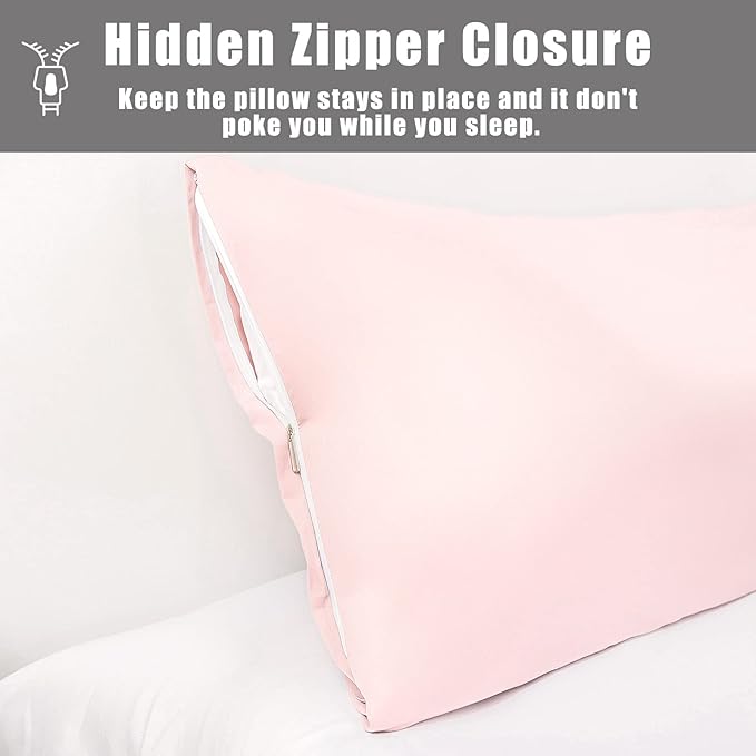 Body Pillow Cases Cover, Bamboo Rayon Pink Body Pillowcases with Zipper Closure, Cooling and Breathable Pillow Case for Hot Sleepers and Night Sweats, 20x54 inches