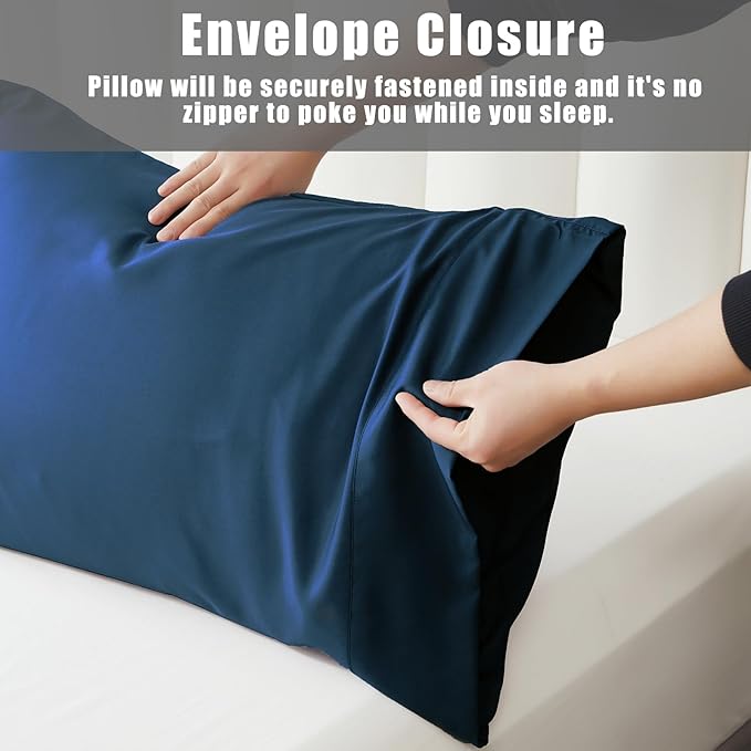 TELUS Pillow Cases Standard Size 2 Pack, Bamboo Rayon Cooling Pillowcases with Envelope Closure, Cool Breathable Pillow Case for Hot Sleepers & Night Sweats, 20x26 inches, Navy Blue