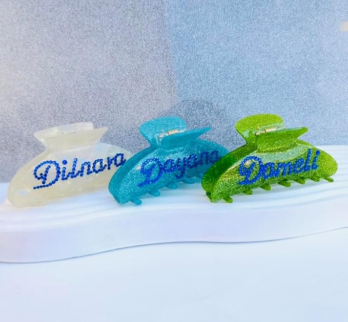 Personalized Name Hair Clip with Rhinestones, Bridal Claw Clip in Pearl Pink