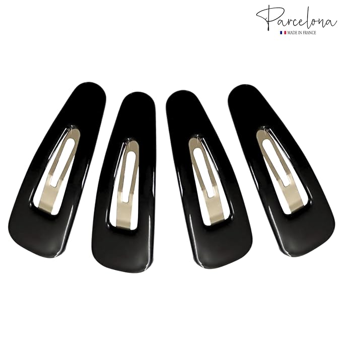 Parcelona French Mini Set of 4 Small Celluloid Acetate, Clic Clac, Snap Hair Clips, No Slip, Fashion Styling Women Hair Accessories, Girls Snap Hair Barrette, Made in France (Black)