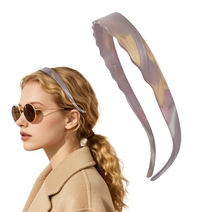 Headbands with Teeth Non-Slip Thin Acetate Hairbands for Women, Sunglasses Headband Design, 90s Retro Hair Barrettes, No Pressure & No Headache Hair Bands (Brown Marble)