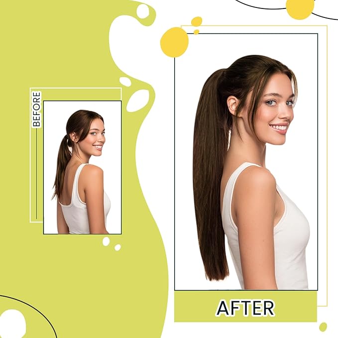 RUNATURE Hair Ponytail Extension Short Human Hair Extensions Ponytail #4 Brown Thick Wrap Ponytail Hair Extensions with Clips Straight Real Hair Pony Tail Extensions Silky 14 Inch 70g