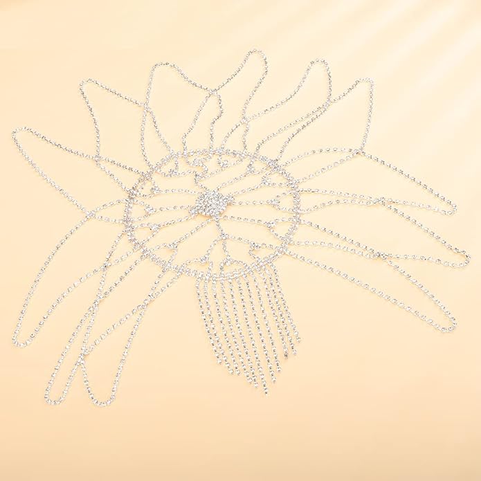 YERTTER Wedding Silver Rhinestone Head Cap Layered Fringe Chain 20s Head Accessories Jewelry Crystal Headband Headpiece Boho Hair Accessories for Women Brides Prom Costume(Silver 1)
