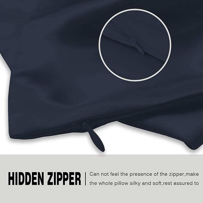 Natural Mulberry Silk Pillowcase for Hair and Skin Queen Size 20"X30" Silk Pillow Case with Hidden Zipper Soft Breathable Smooth Cooling Silk Pillow Covers for Sleeping(Navy Blue,Queen,1Pcs)
