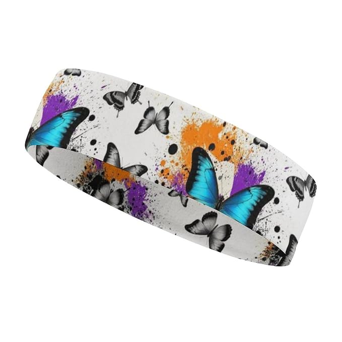 Headbands for Men Women Non Silp Sweatband or Running, Cycling, Basketball, Tennis, Yoga Fitness Hairband for Unisex (Butterfies Watercolor Splashes Butterfly)