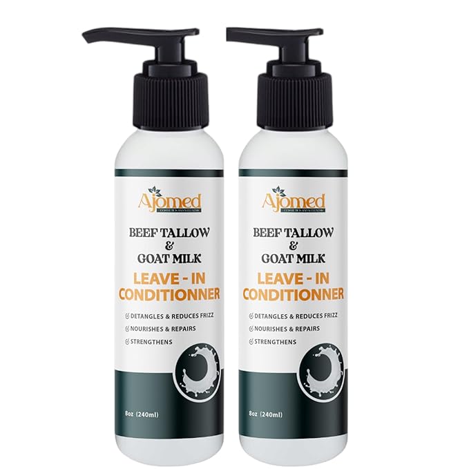 Beef tallow & Goat milk Leave-In Conditioner| Handmade hair Detangler- Anti-Frizz dreadlock moisturizer-Split Ends Breakage (12 Fl Oz)