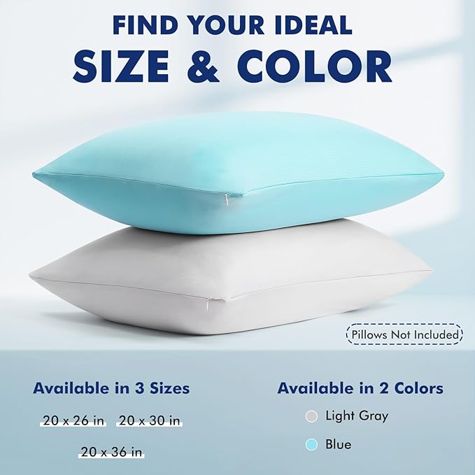 Elegear Cooling Pillow Cases for Hot Sleepers, Clean Fabric Silver Infused Cooling Pillowcase Q-Max>0.5, Soft Pillow Cases for Hair & Skin, Zipper Pillow Cases Set of 2 Blue (Queen, 20'' x 30'')