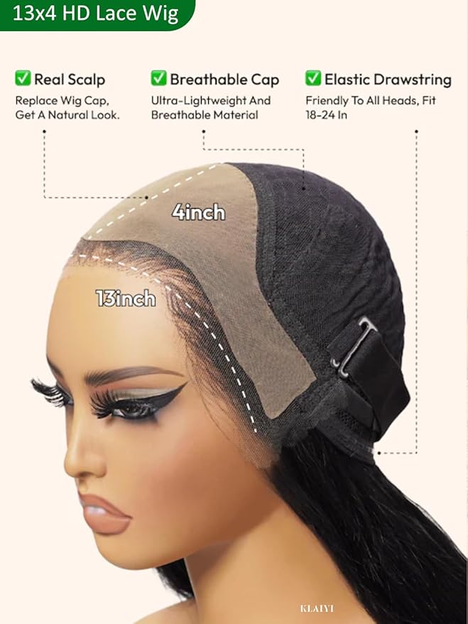 KLAIYI Water Wave HD Real Scalp Glueless Precut 13x4 Lace Front Human Hair Wig Drawstring Bye Bye Knots Pre Plucked Bleached Pre Everything 30S Ready to Wear and Go Deep Curly Wave Beginner Wig 20Inch