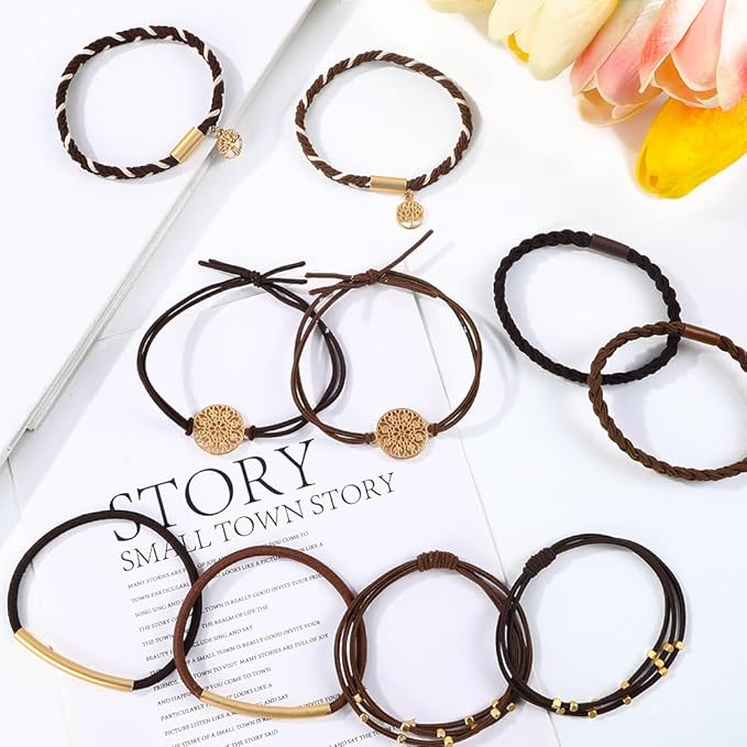 DIYDEC 10PCS Hair Ties Bracelet for Women 5 Styles Soft Braided Boho Hair Bands Elastic No Damage Hair Ties for Girls thick Thin Long Curly Hair Accessories