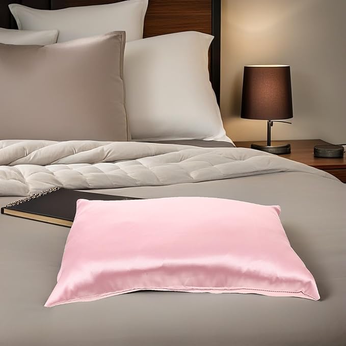 Alipis 2pcs Satin Pillowcases with Zipper Closure Smooth Faux Silk Pillow Covers for Hair Skin Protection Anti-Tangle Travel Pillowcase in Pink Soft Breathable Bedding Accessory