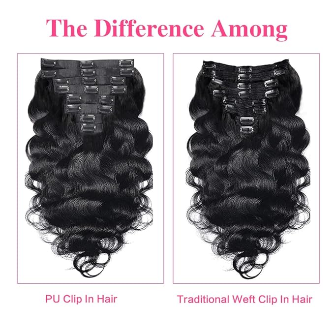 Seamless Body Wave Clip Ins PU Weft Clip In Hair Extensions Real Human Hair Clip Ins 16 Inch 100% Unprocessed Human Hair Extensions 8pcs/set 120g