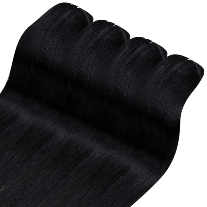 YoungSee 135G Clip in Hair Extensions Black Clip in Human Hair Extensions Jet Black for Women Straight Hair Extension Clip ins Add Volume 16Inch 7Pcs