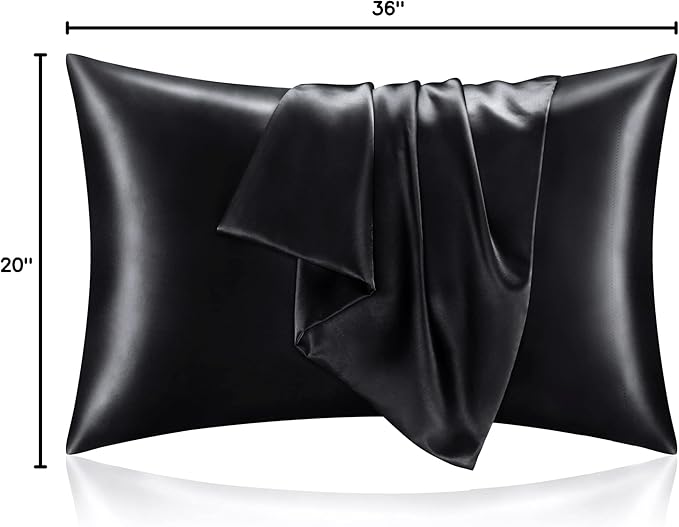 BEDELITE Satin Pillowcase for Hair and Skin, Super Soft and Cooling Similar to Silk Pillow Cases 2 Pack with Envelope Closure, Gift for Women Men(20"x36" King Size, Black)