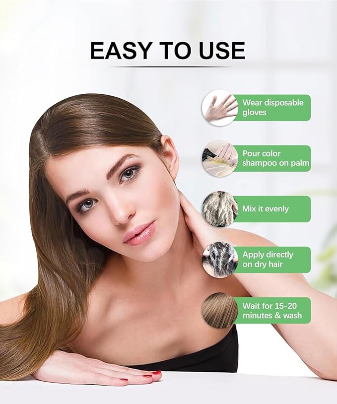 Herbishh Light Brown 3 in 1 Hair Dye Shampoo 400 ML PPD Free + Hair Color Stain Protector – Dye Shield or Defender for Skin