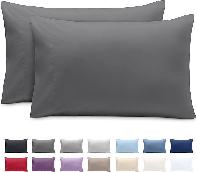 Bare Home Microfiber Pillow Cases - Standard Size Set of 2 - Cooling Pillowcases - Double Brushed - Easy Care - Envelope Closure (Standard Pillowcase Set of 2, Grey)