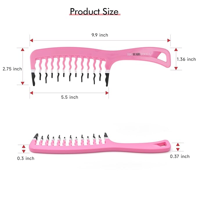 Big Hair Tools Extra Large Wide Tooth Comb for Thick, Curly, Wavy or Long Hair - Frizz-Free Detangling Shower Comb - Big Hair Comb and Microfiber Scrunchie