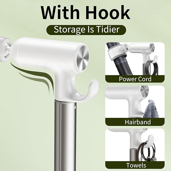 Hands Free Adjustable Hair Dryer Stand, 17-51in Height & 360° Swivel, for Countertop and Floor Use, Heavy-Duty Blow Dryer Holder with Hook, Fits Most Hair Dryers for Home, Vanity, Bathroom