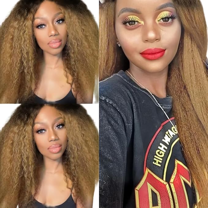 Ombre Blonde Bundles Human Hair 1B27 Kinky Straight Bundle Niegmeag Virgin Remy Hair 3 Bundles 24 26 28 Inch 2 Tone Black and Honey Blonde Yaki Bundle 150g