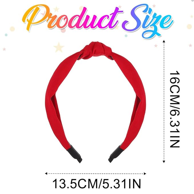 Wide Knotted Headbands, Non-Slip Hair Accessories for Women, 4-Pack (Black Red Hot Pink Blush)