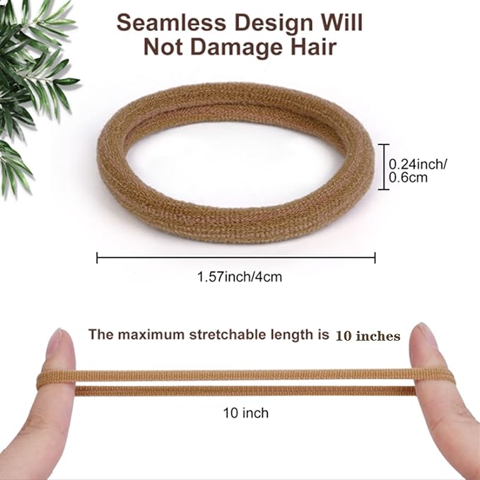 Pimoys 100 Pcs Elastic Hair Ties, Thick Seamless Hair Bands No Damage Soft Ponytail Holders Hair Accessories for Girls Women, Neutral