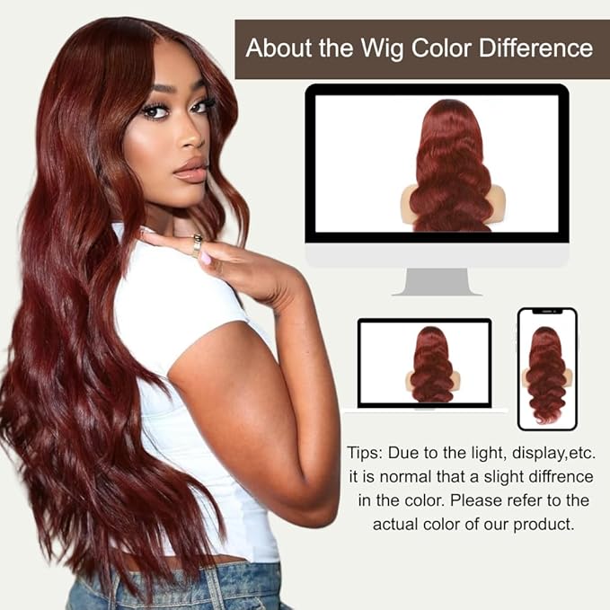 BVH 22 Inch Reddish Brown 13x6 Lace Front Wigs Human Hair Body Wave Wigs Human Hair 200 Density Hd Lace Frontal Wigs M Hairline 33# Brown Wigs (13x6 Reddish Brown Lace Front Wigs Human Hair, 22 Inch)