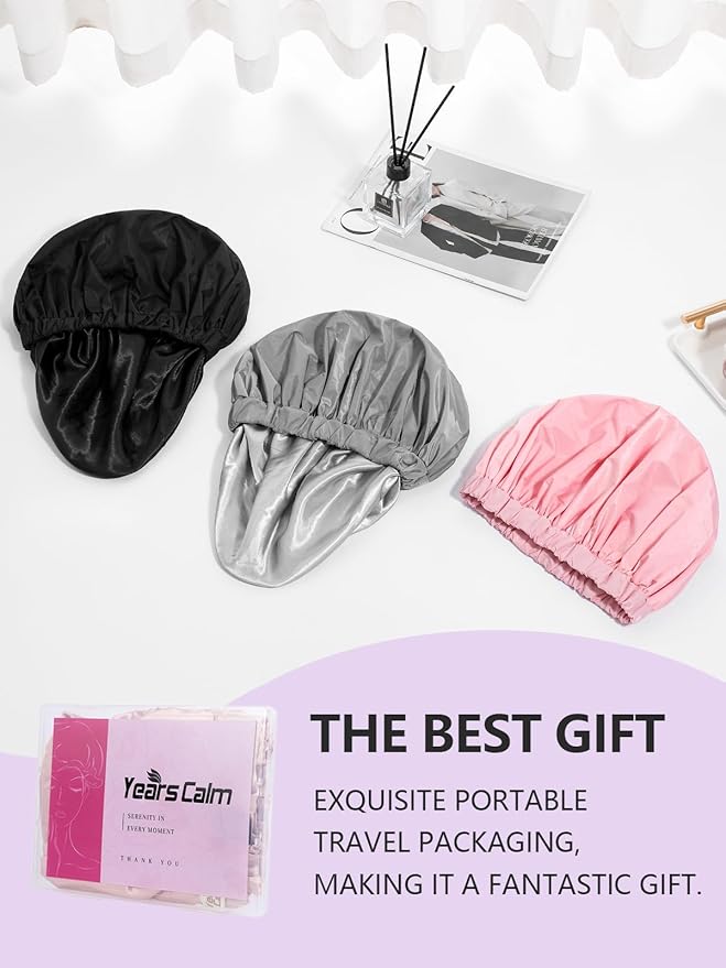 Years calm Reusable Waterproof Shower Caps for Women, Hair Caps for Showers, Double-Layer Elastic Design, for All Hairstyles, Travel-Friendly (pink)