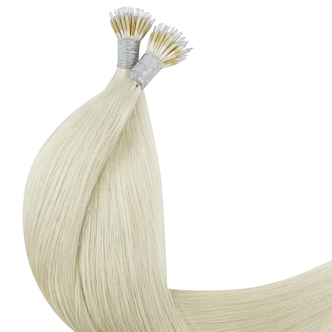 YoungSee Nano Ring Hair Extensions Human Hair Platinum Blonde 26inch Nano Bead Hair Extensions Human Hair Blonde Nano-Ring Hair Extension Blonde Nano-Link Extension Real Human Hair for Long 50s 50g