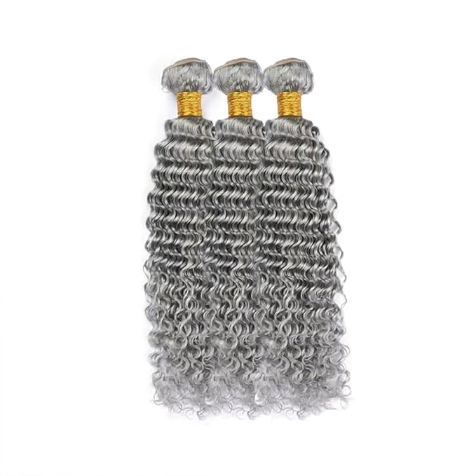 Gray Deep Wave Bundles Human Hair Silver Bundle 22 24 26 Inch Niegmeag Peruvian Virgin Soft And Silky Remy Hair Extensions Grey Deep Wave Bundles 300g