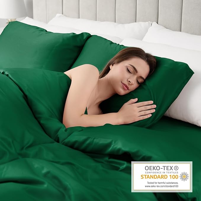 Lirex Satin Pillowcase for Hair and Skin, Super Soft and Cooling Similar to Silk, 2 Pack Queen Size 20"X 30" Pillow Cases with Envelope Closure, Gifts for Women Men, Green