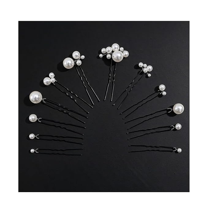 12 Pieces Bridal Pearl Hair Pins for Party, Handmade Pearl Hair Accessories, Wedding Hairstyles Accessories for Bridesmaid Girls Various Sizes (1set-12pcs)