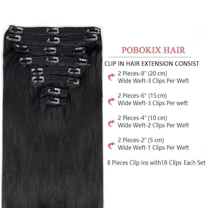 Straight Clip in Hair Extensions Real Human Hair 8Pcs Remy Human hair Clip ins for Women, Natural Soft Human Hair 120g 14inch #1B Natural Black