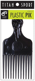 Titan Sport Plastic Pik Comb, Durable Wide Tooth Afro Hair Pick for Styling and Volume, Lightweight Design, Black