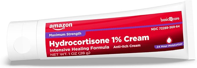 Amazon Basic Care Maximum Strength Anti-Itch Cream, Hydrocortisone 1 Percent Intensive Healing Formula, Itch Relief For Bug Bites, Eczema, Psoriasis, Poison Ivy, Oak and Sumac, 1 ounce (Pack of 1)