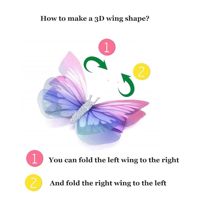 6Pcs/pack 3D Colorful Organza Butterfly Hair Clips - Chiffon Fairy Wings - Ribbon Wrapped Clips 0.4Inch Barrettes Hair Accessories For Women(Multicolor)