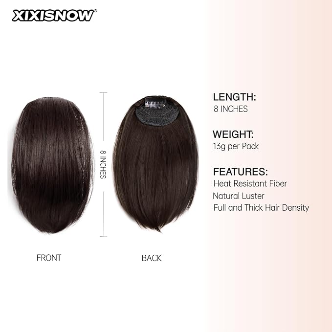 2 Pcs Clip In Hair Volumizer 8 Inch Heat Resistant Hair Pieces Thick Synthetic Extension Hairs Adding Extra Volume Hairs Extensions Clip Ins Short for Women with Thin & Fine Dark Brown