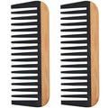 2 Pcs Bamboo Wide Tooth Comb - Anti-Static Wooden Wide Tooth Comb for Women, Detangling Hair Comb for Curly/Wet/Thick Hair with Bakelite Teeth