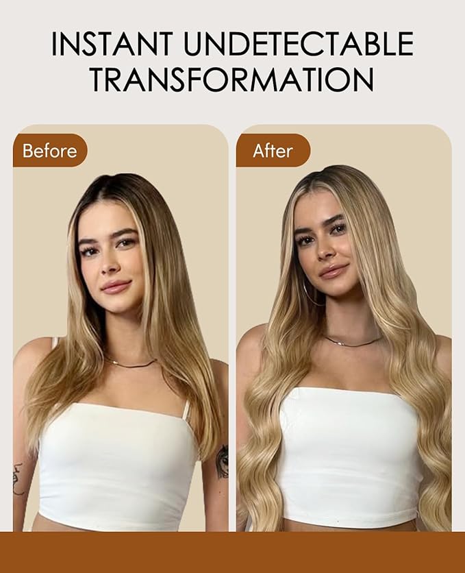 VINBAO Invisi Edge Tape in Extensions Real Human Hair, Balayage Golden Brown Fading to Golden Blonde, Seamless Injection Tape in Hair Extensions 20pcs 40g 14inch #10/16/16