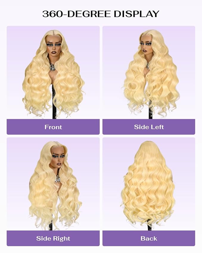 613 13x6 Lace Front Wig Human Hair 180 Density Body Wave Blonde Wig Human Hair 613 HD Lace Frontal Wigs 100% Real Human Hair No Synthetic Blend No Tangle No Shedding Triple Lifespan 3X 26 Inch