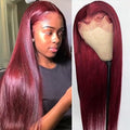 Burgundy 99J Lace Front Wigs Human Hair Pre Plucked Wine Red 13x4 Straight Lace Frontal Wig with Baby Hair for Black Women 150% Density Wig Colored Brazilian Virgin Hair Wig 14 Inch