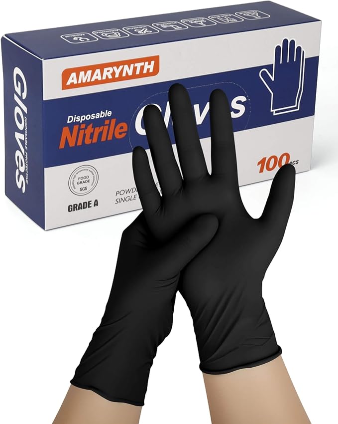 Amarynth 4 Mil Disposable Nitrile Exam Gloves, Powder Free, Strong Grip for Cleaning