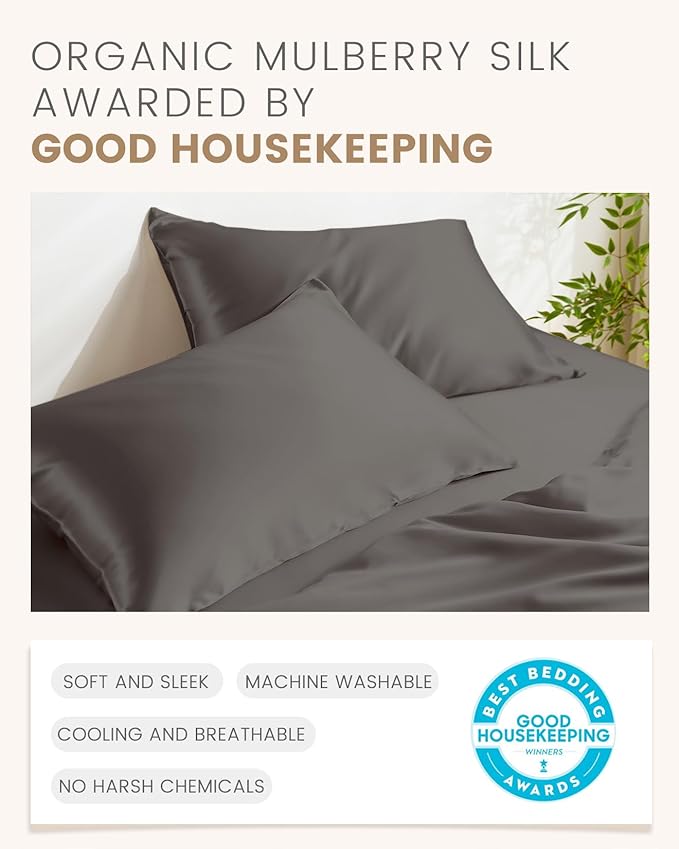 THXSILK Mulberry Silk Body Pillow Case, 100% Mulberry Silk Pillowcase for Hair and Skin, Natural Mulberry Ultra-Soft Silk Zipper Pillow Cover, 1pc (Dark Gray, Body Size 20"x54")