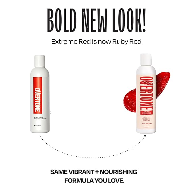oVertone Daily Color Depositing Conditioner: 8oz Temporary Coloring Conditioner with Shea Butter & Coconut Oil, Refresh Color & Prevent Fading, Vegan & Cruelty-Free, Extreme Red is Ruby Red