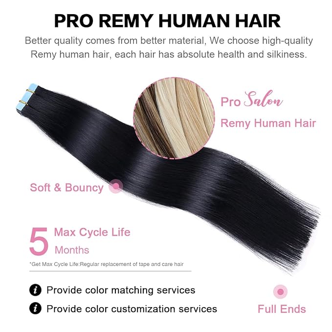 SUYYA Tape in Hair Extensions Human Hair Jet Black 30 Inch 60g/pack 20pcs Straight Seamless Skin Weft Tape in Real Human Hair Extensions (30 inch #1 Jet Black)