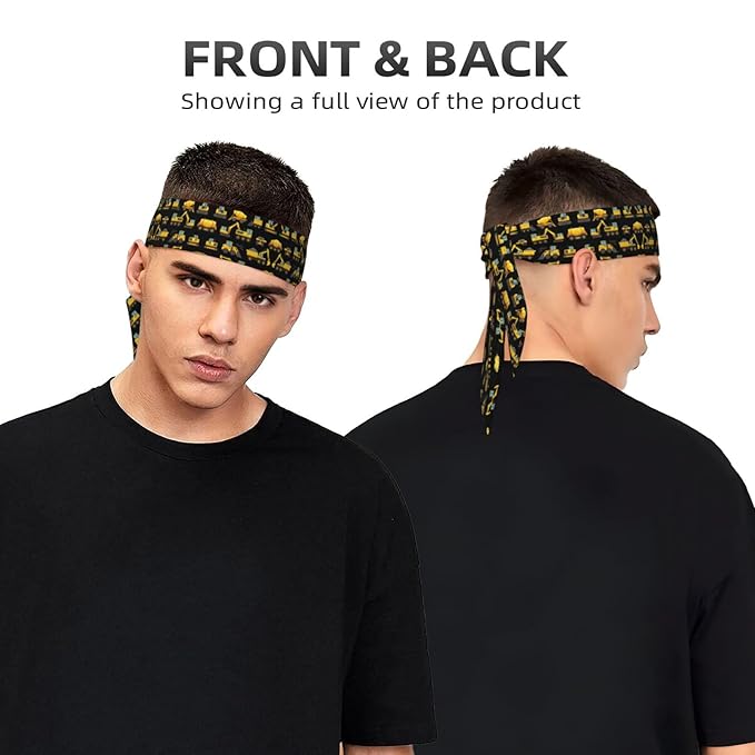 Men's Women Cool Black Yellow Buldozer Excavator Construct Machines Sports Sweatbands Multipurpose Novelty Head Ribbon Headdress for Yoga Workout Shower