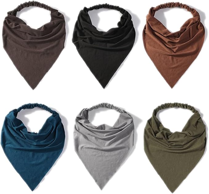 6 Pack Hair Scarf Headband for Women Elastic Bandana Head Scarf Large Boho Triangle Kerchief with Clips Non Slip Scarves