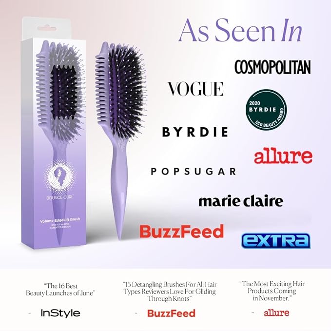 Bounce Curl Volume EdgeLift Brush, 5-in-1 Tool for Volumized Waves, Curls & Coils - Purple